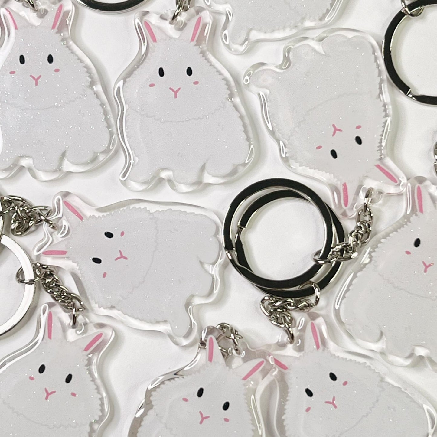 White Lionhead Rabbit Acylic Keychain