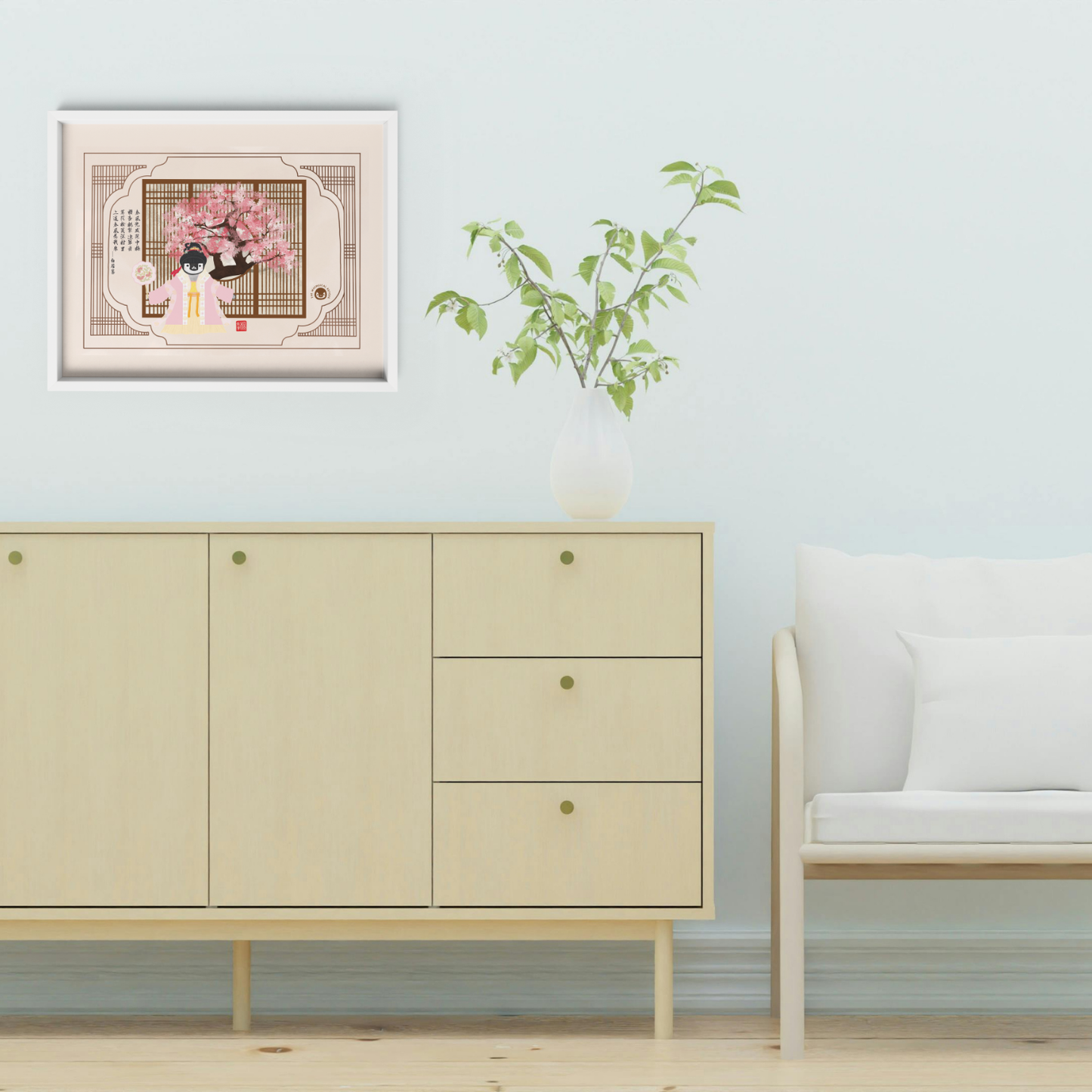 Pudding the Penguin Chinese Style Art Print