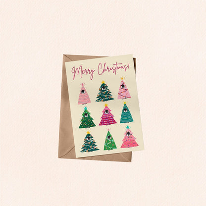 Pudding the Penguin Christmas Trees Christmas Greeting Card