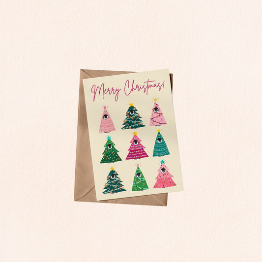 Pudding the Penguin Christmas Trees Christmas Greeting Card