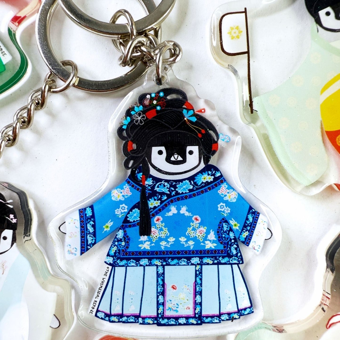Pudding the Penguin Qing Dynasty Lady Acrylic Keychain