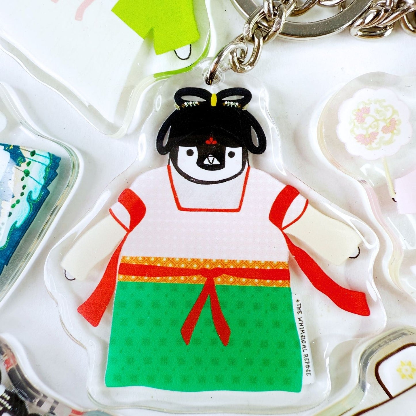 Pudding the Penguin Tang Dynasty Merchant Acrylic Keychain
