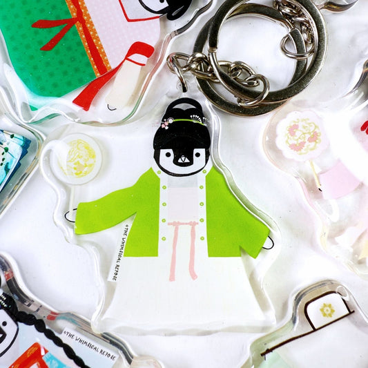 Pudding the Penguin Song Dynasty Lady Acrylic Keychain