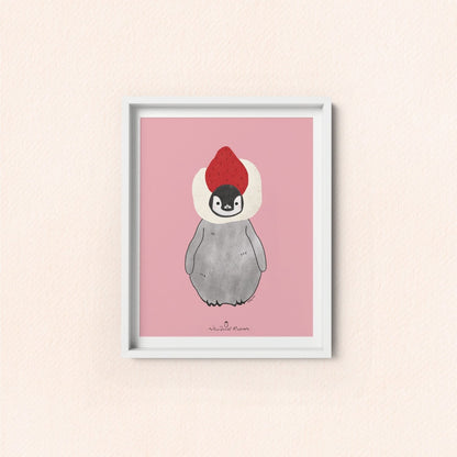 Pudding the Penguin Strawberry Daifuku Art Print