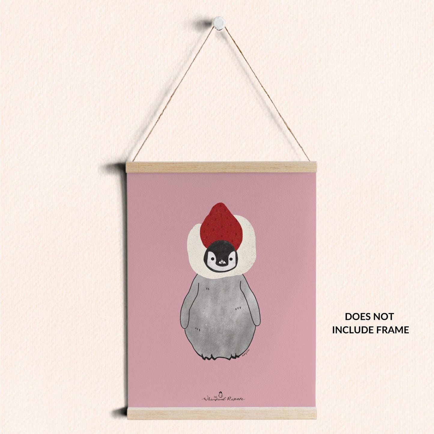 Pudding the Penguin Strawberry Daifuku Art Print