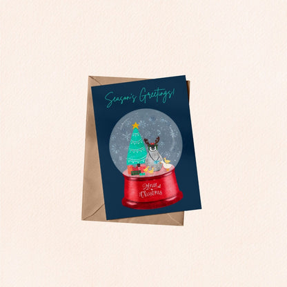 Pudding the Penguin Snow Globe Christmas Greeting Card