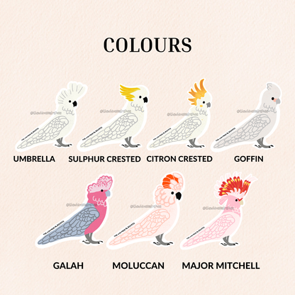 Cockatoo Vinyl Sticker, 7 Colours
