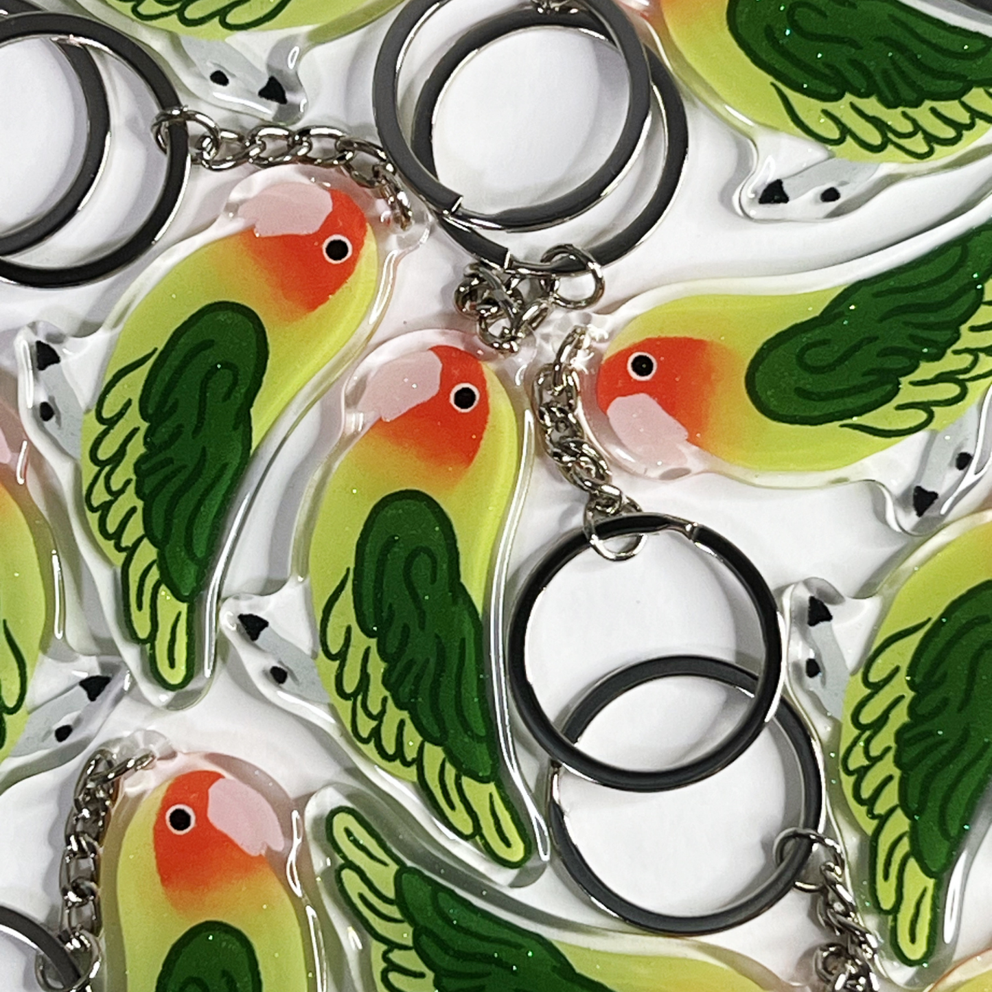 Green Peachface Love Bird Acrylic Keychain