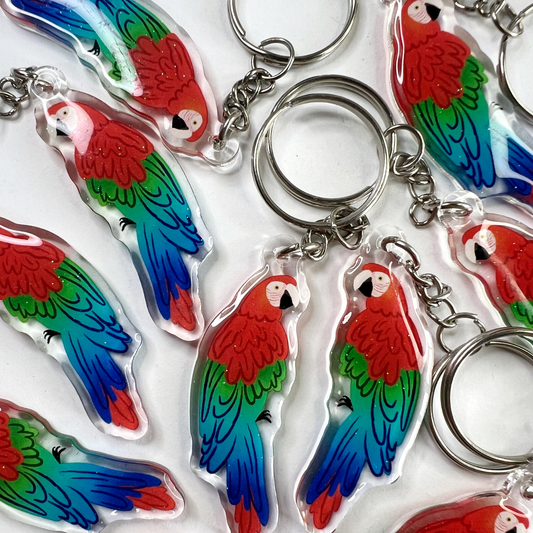 Red and Green Macaw Acrylic Keychain
