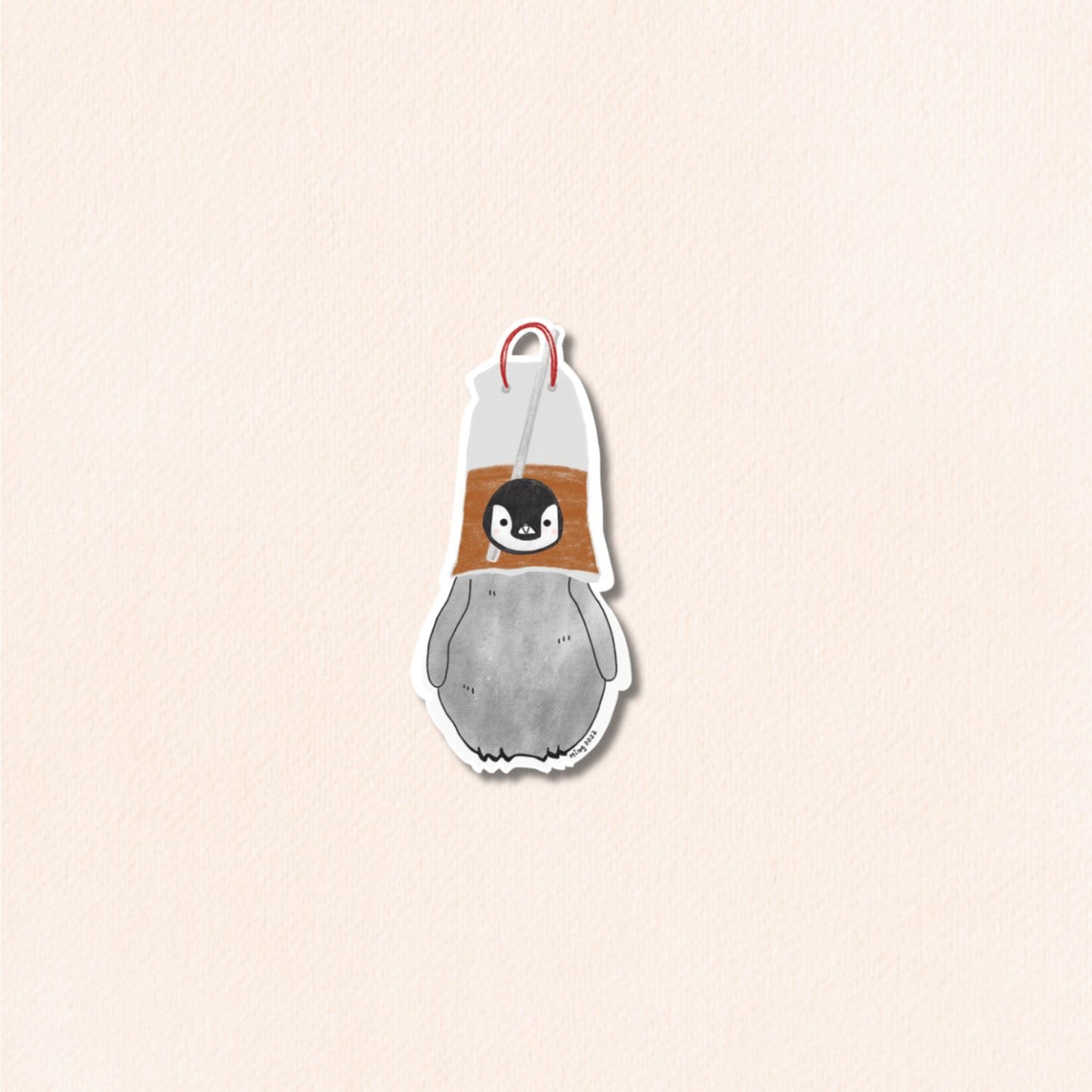 Pudding the Penguin in Coffee Bag Vinyl Sticker