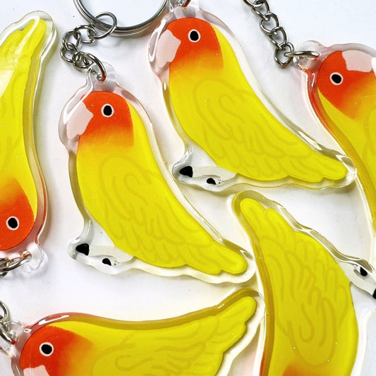 Yellow Peachface Love Bird Acrylic Keychain