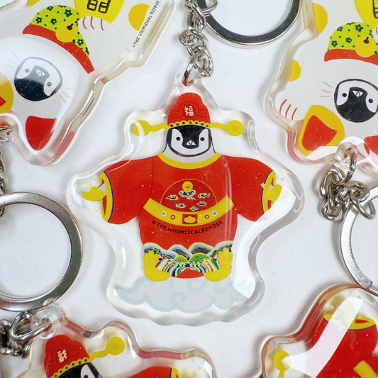 Pudding the Penguin God of Fortune Acrylic Keychain
