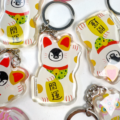 Pudding the Penguin Maneki Cat Acrylic Keychain